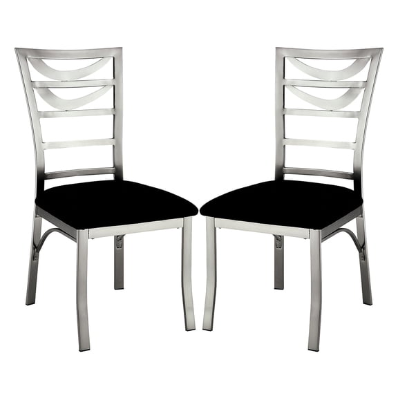 Silver Metal Ladder Back, Black Microfiber Side Chairs / Enjoy Dining in Style