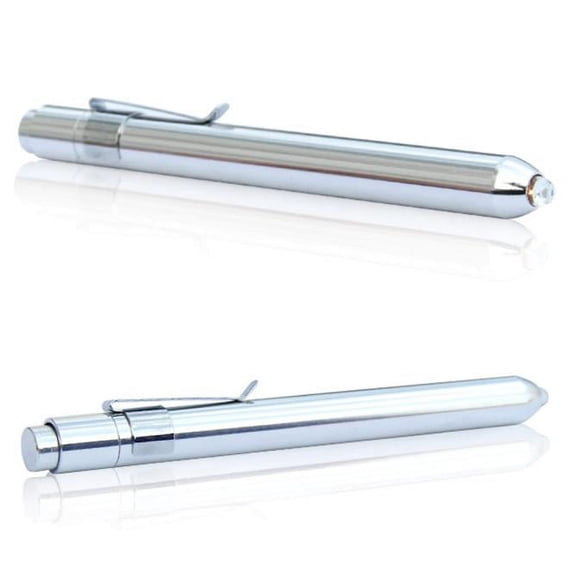 Silver Metal Led Medical Pen Light With Clip Mini Portable Pocket Flashlight Torch For Medical Staff First Aid Emergency Inspection(Silver)