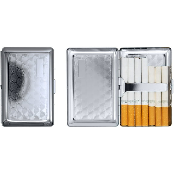 Set of 2 Ultra Compact Metal-Plated King Size Cigarette Case & Stash Box (Silver Swirls)