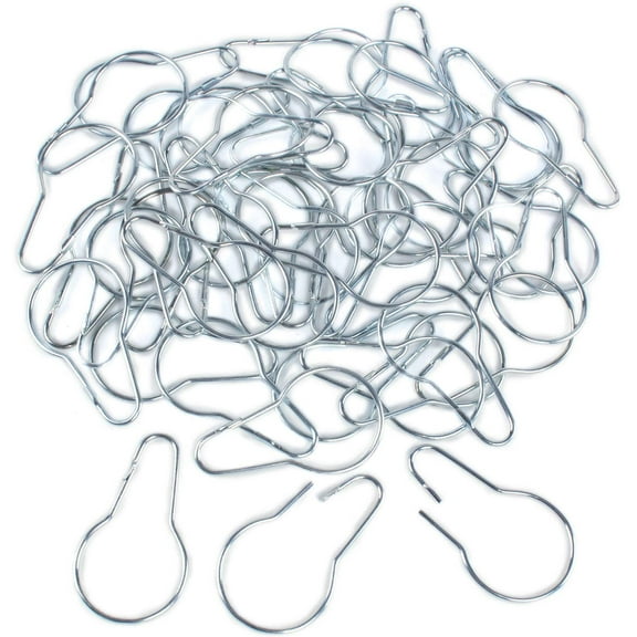 Silver Metal Shower Curtain Style Hanging Clip Chain Hooks Sorting & Organizing (50 Pieces)