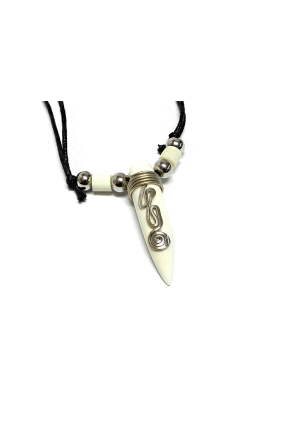 Silver Metal Spiral Wire Wrapped Natural Bullet Shaped Point Pendant Adjustable Necklace - Unisex Fashion Handmade Jewelry Boho Accessories