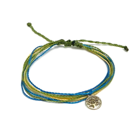 Silver Metal Tree of Life Charm Dangle Multicolored Multi Strand String Waterproof Adjustable Pull Tie Bracelet - Handmade Jewelry Boho Accessories