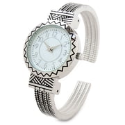 Silver Metal Western Style Round Face Decorated Womens Bangle Cuff Watch