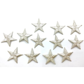 Silver Metallic Star Iron-On Appliqu 1-1/4 Pack of 12 Embroidered Heat Seal Patches
