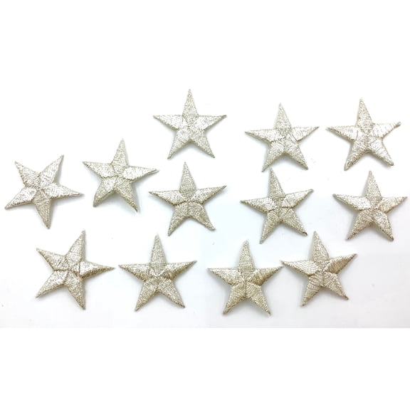 Silver Metallic Star Iron-On Appliqu 1-1/4 Pack of 12 Embroidered Heat Seal Patches