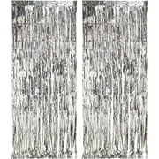Silver Metallic Foil Door Curtain Hanging Decoration, 8' x 3', by Way to Celebrate