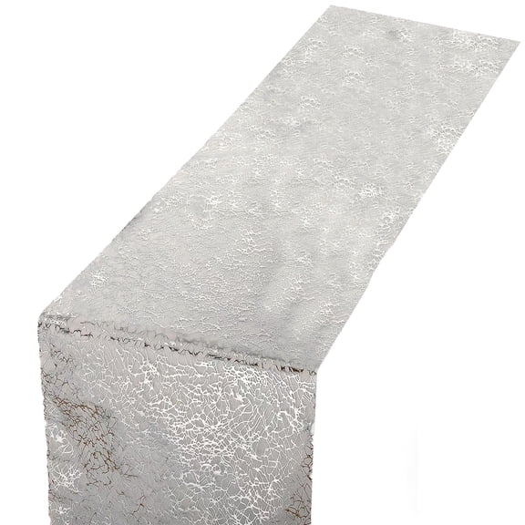 Silver Metallic Silver Polyester Table Runner Roll With Sheer Gauze Texture Adjustable Length For Formal Table Setting 108X11 Inch