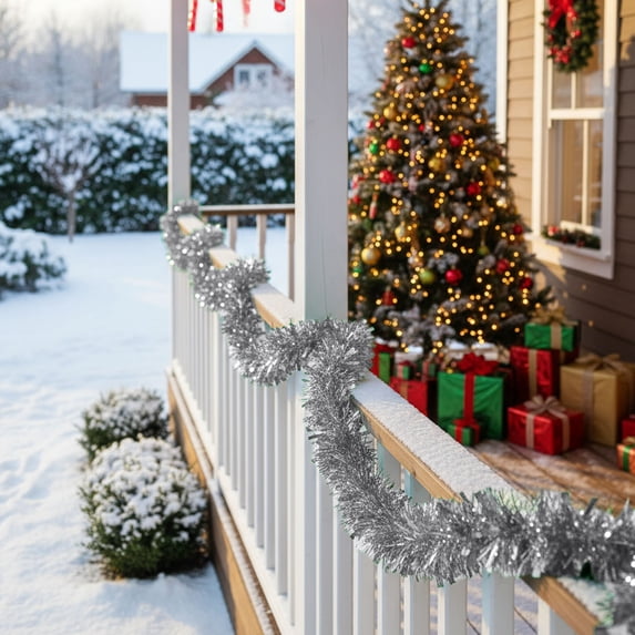 Silver Metallic Tinsel Garland, Christmas Hanging Decoration for Tree and Party