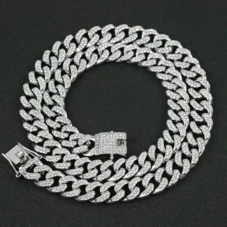 Silver Miami Cuban Link Chain Men Hip Hop Rapper Curb Music