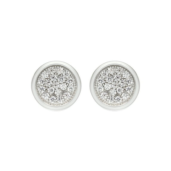 Silver Micro Pave Clear Circle CZ Stud Earrings | Appx. 3 Grams