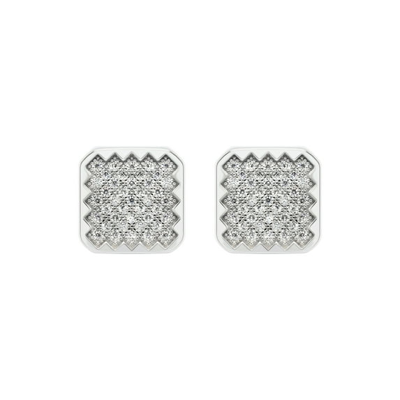 Silver Micro Pave Clear Round CZ Earrings | Appx. 3.5 Grams