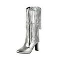 thumbnail image 1 of Silver Mid Calf Boots For Women Pointed Toe High Heel Side Zipper For Daily Winter Comfort, 1 of 6