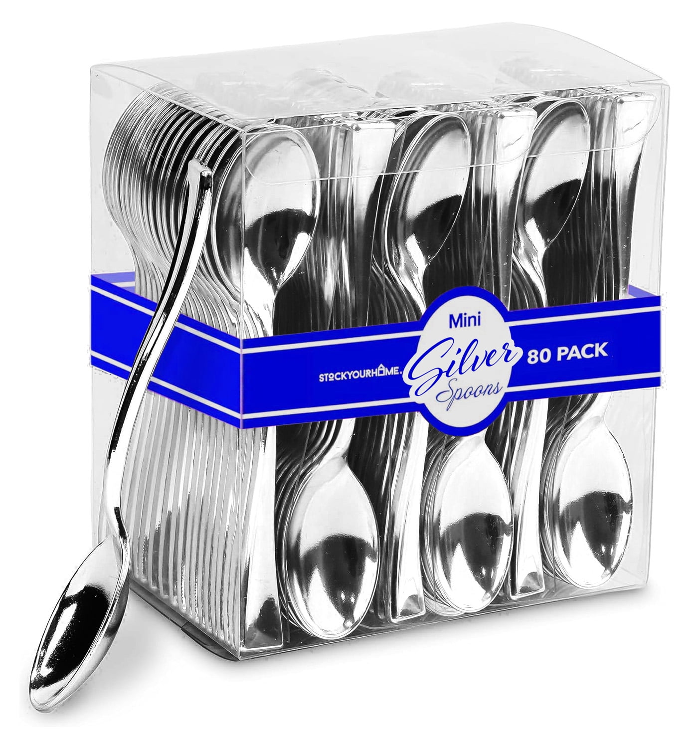 Silver Mini Spoons 4 Inch (80 Count) Disposable Appetizer Spoons for