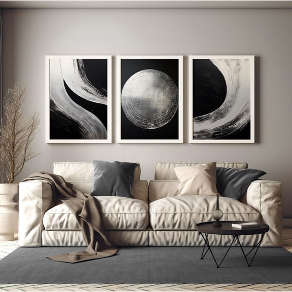 Silver Minimal Abstract Shape Wall Art Set 3 Stretched Canvas 16x24