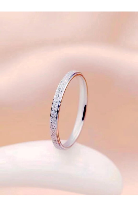 Silver Minimalist Matte Finish Titanium Steel Ring, Delicate Simple Band For Women, Valentines Day Wedding Fashion Accessory