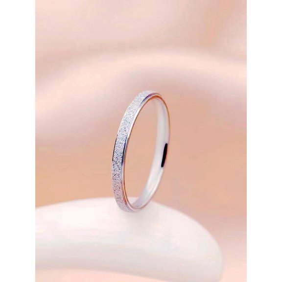 Silver Minimalist Matte Finish Titanium Steel Ring, Delicate Simple Band For Women, Valentines Day Wedding Fashion Accessory