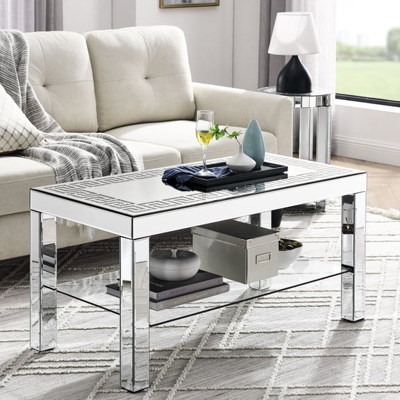 Silver Mirror Coffee Table with Sparkling Edge Frame / Brighten Up the Living Room