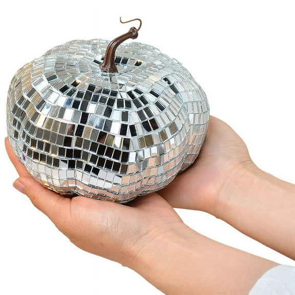 Silver Mirror Disco Ball, Pumpkin Shape Disco Ball, Suitable for DJ Club Party, Halloween Reflective Pumpkin Ball 15cm