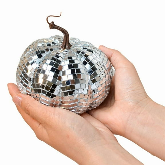 Silver Mirror Disco , Pumpkin Shape Disco , Suitable for DJ Club , Halloween Reflective Pumpkin 12cm