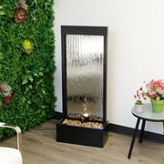 Alpine Corporation MLT102S Indoor Zen Mirror Waterfall Floor Fountain with Stones and LED Lights, 48 inches, Silver