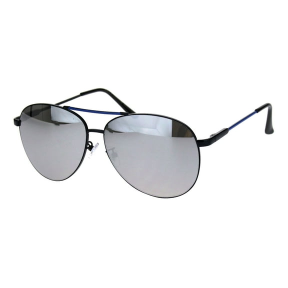 Silver Mirror Lens Metal Rim Officer Cop Pilots Sunglasses Black Blue