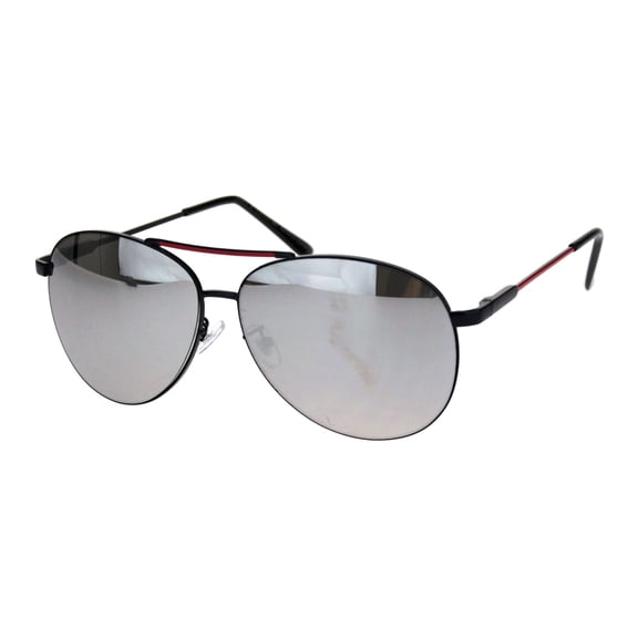 Silver Mirror Lens Metal Rim Officer Cop Pilots Sunglasses Black Red