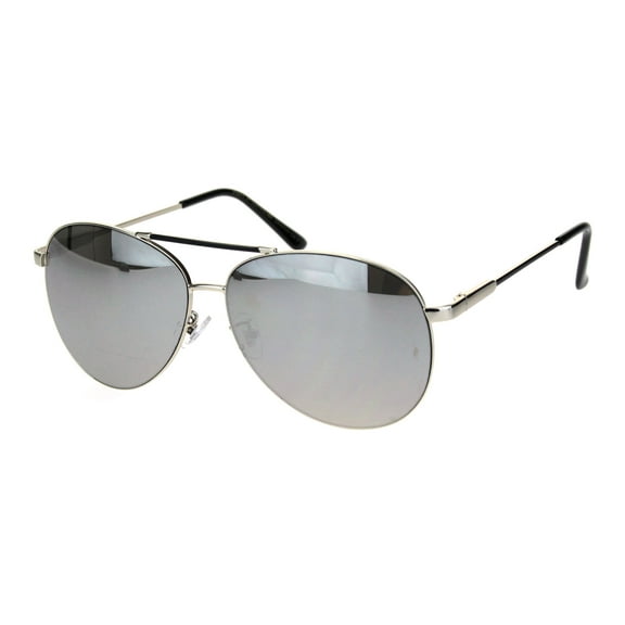 Silver Mirror Lens Metal Rim Officer Cop Pilots Sunglasses Silver Black