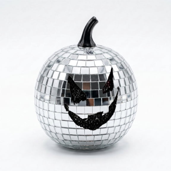 Silver Mirror Pumpkin Glass Tile Ornament Halloween Tabletop Silver for Spooky Decor