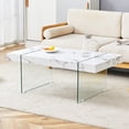 thumbnail image 1 of Silver Mirrored Coffee Table, Vintage Carved Elements, Rectangle Glass Tea Table with Mirrored Finish, Modern Center Table for Living Room and Office (24" D x 48" W x 18" H), 1 of 4