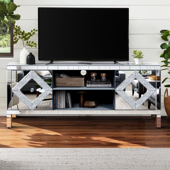 Silver Mirrored Exterior - Storage for Media Devices - Bedroom or Living Room - Stylish Addition