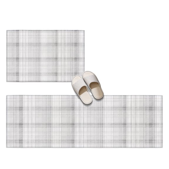 Silver Mist 2 Pieces Non-Slip Kitchen Mat Set, Spring Pastel Gray Grid Checkered Farmhouse Soft Door Mat with Rubber Backing, Dirtproof Rugs for Entrance Doorway, 23.6x35.4in+23.6x70.9in