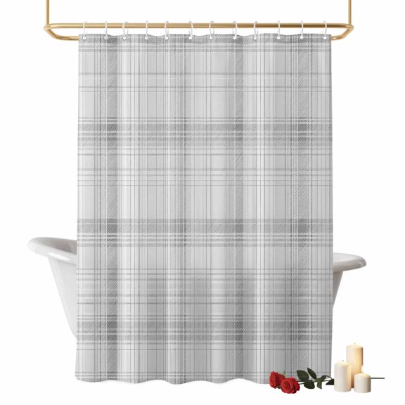 Silver Mist Bathroom Shower Curtains with Hooks, Spring Pastel Gray Grid Checkered Farmhouse Waterproof Fabric Washable Shower Curtain for Home Hotel Bathtub Decor 36x72 Inch