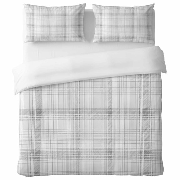 Silver Mist California King Duvet Cover Set, Spring Pastel Gray Grid Checkered Farmhouse Decorative 3 Piece Bedding Set with Zipper Closure Soft Breathable Microfiber Comforter Cover & 2 Pillowcases