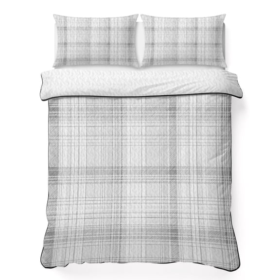 Silver Mist California King Quilt Bedding Set, Spring Pastel Gray Grid Checkered Farmhouse Lightweight Comforter with 2 Pillow Shams Bedroom Bedspread Set Home Decor for All Seasons