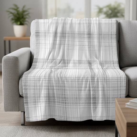 Silver Mist Fleece Throw Blanket Lightweight Spring Pastel Gray Grid Checkered Farmhouse Fuzzy Flannel Throws Super Soft Cozy Flannel Blanket for Couch, Sofa, Bed, Travel 40"x50"