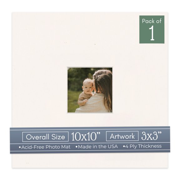 Silver Mist Picture Frame Mat for 10x10 Frames - Fits 3x3 Photos - 1 Mat
