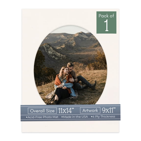 Silver Mist Picture Frame Mat for 11x14 Frames - Oval Opening for 9x11 Photos - 1 Mat
