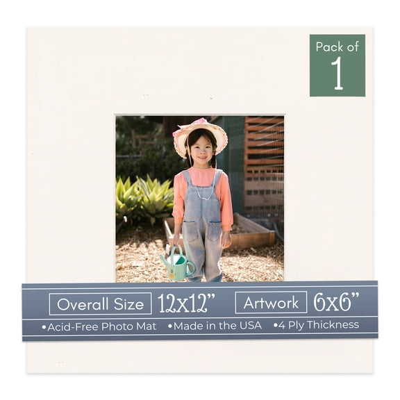 Silver Mist Picture Frame Mat for 12x12 Frames - Fits 6x6 Photos - 1 Mat