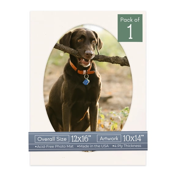 Silver Mist Picture Frame Mat for 12x16 Frames - Oval Opening for 10x14 Photos - 1 Mat