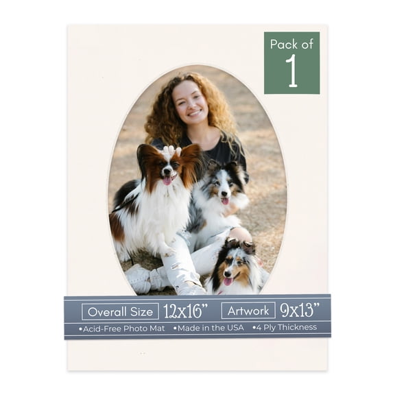 Silver Mist Picture Frame Mat for 12x16 Frames - Oval Opening for 9x13 Photos - 1 Mat