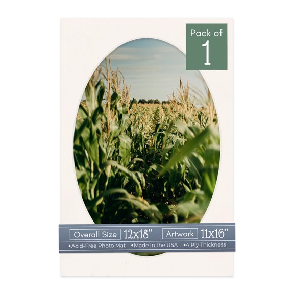 Silver Mist Picture Frame Mat for 12x18 Frames - Oval Opening for 11x16 Photos - 1 Mat