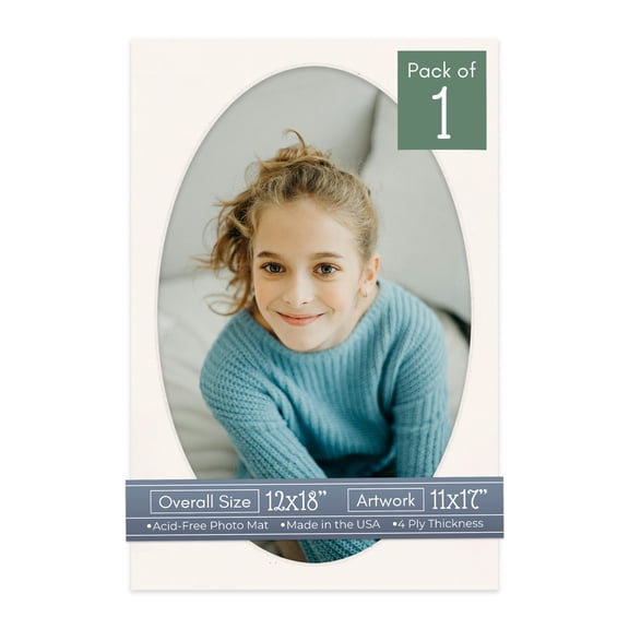Silver Mist Picture Frame Mat for 12x18 Frames - Oval Opening for 11x17 Photos - 1 Mat