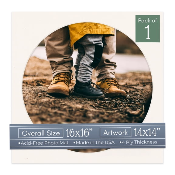 Silver Mist Picture Frame Mat for 16x16 Frames - Circle Opening for 14x14 Photos - 1 Mat