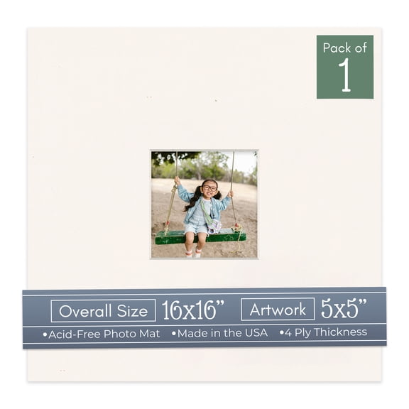 Silver Mist Picture Frame Mat for 16x16 Frames - Fits 5x5 Photos - 1 Mat