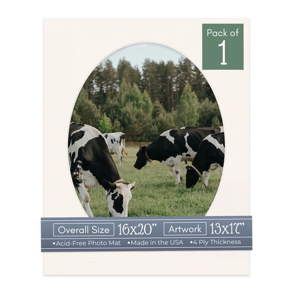 Silver Mist Picture Frame Mat for 16x20 Frames - Oval Opening for 13x17 Photos - 1 Mat