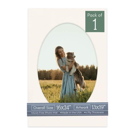 Silver Mist Picture Frame Mat for 16x24 Frames - Oval Opening for 13x19 Photos - 1 Mat