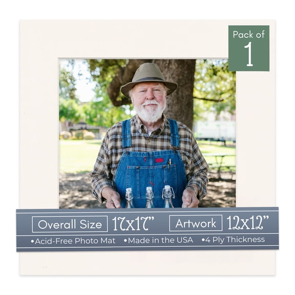 Silver Mist Picture Frame Mat for 17x17 Frames - Fits 12x12 Photos - 1 Mat