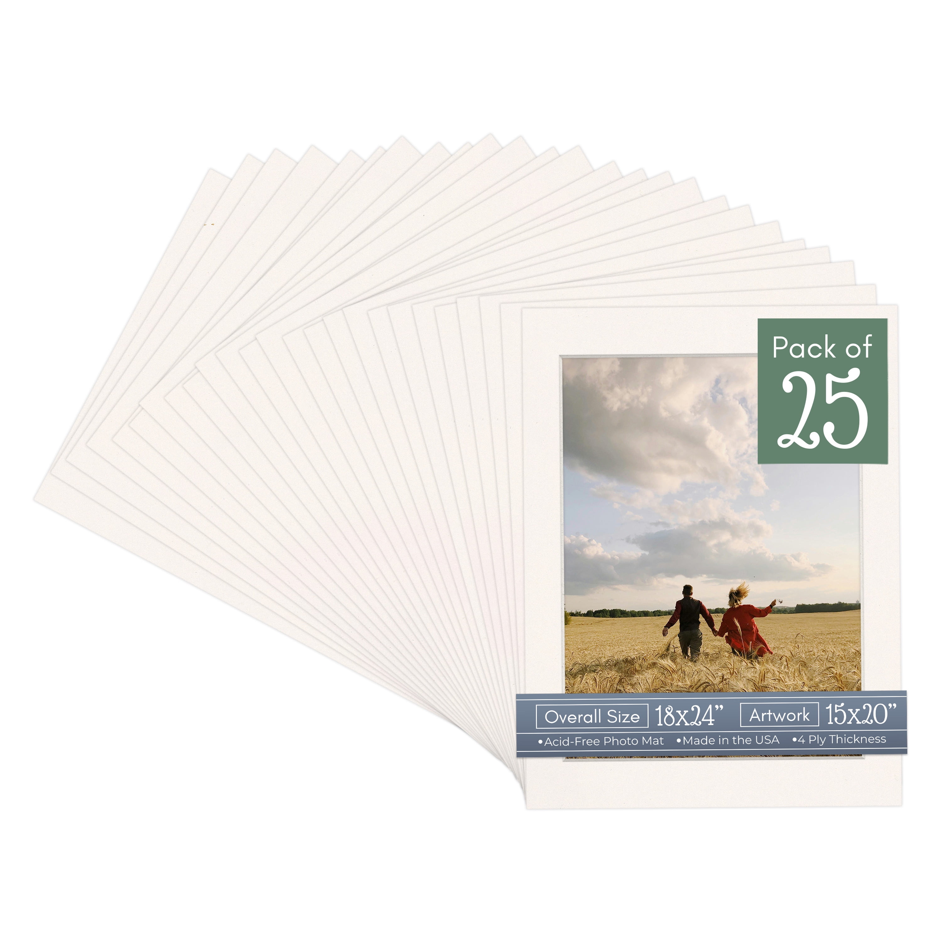 Silver Mist Picture Frame Mat for 18x24 Frames - Fits 15x20 Photos - 25 Mats