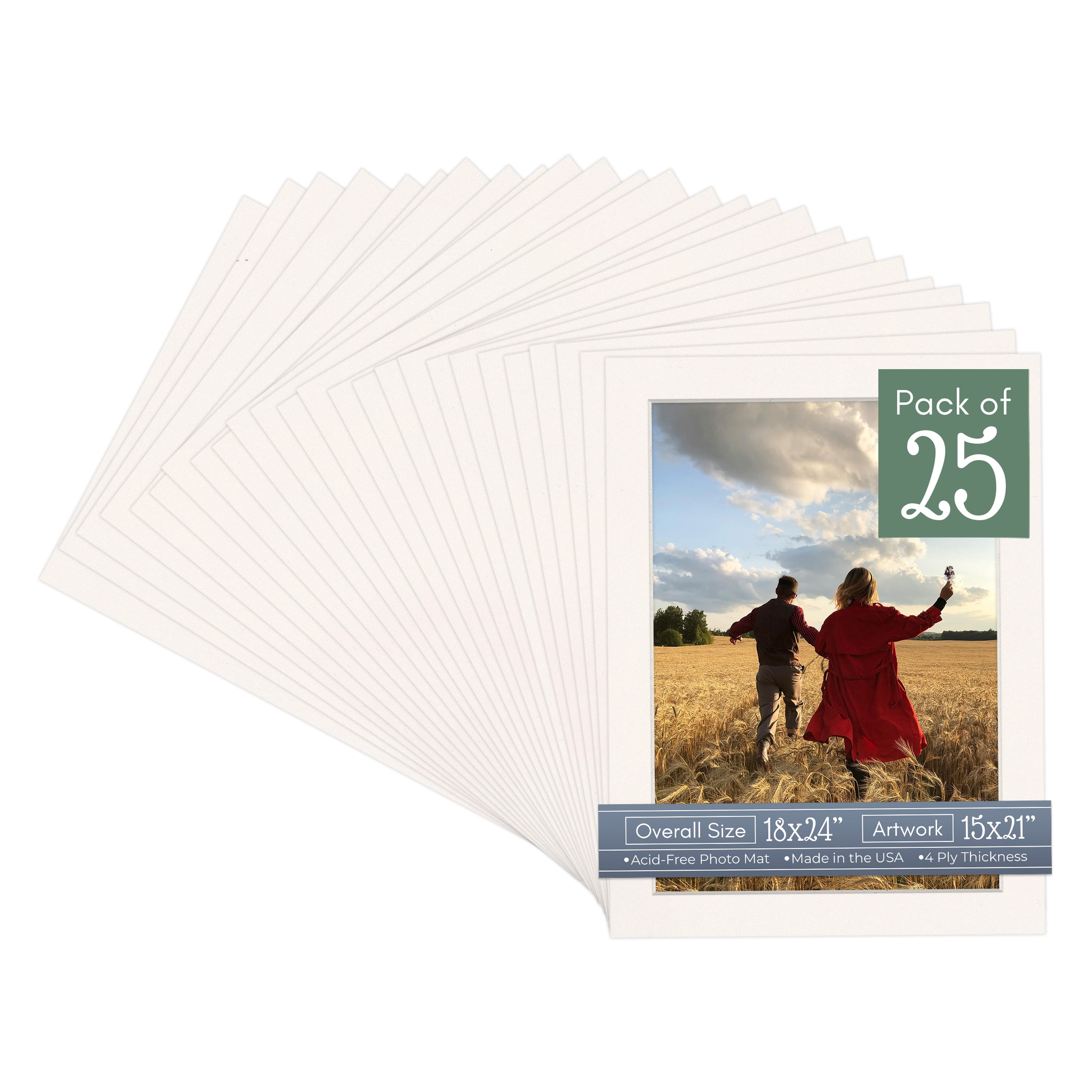 Silver Mist Picture Frame Mat for 18x24 Frames - Fits 15x21 Photos - 25 Mats