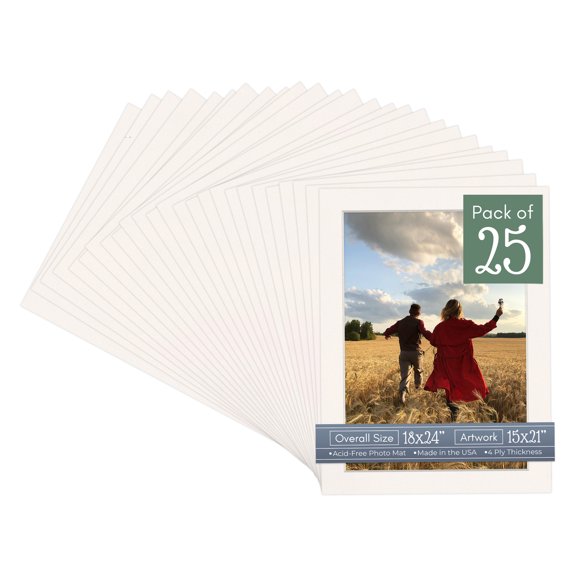 Silver Mist Picture Frame Mat for 18x24 Frames - Fits 15x21 Photos - 25 Mats